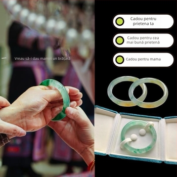 Brățară din smarald african natural și Dulong jade, design flori plutitoare, pandantiv