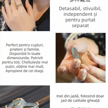 Inel din jad, aur încrustat, lucrat manual, design unisex, Primăvara 2024