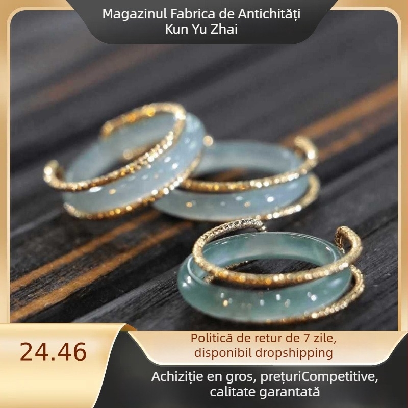 Inel din jad, aur încrustat, lucrat manual, design unisex, Primăvara 2024