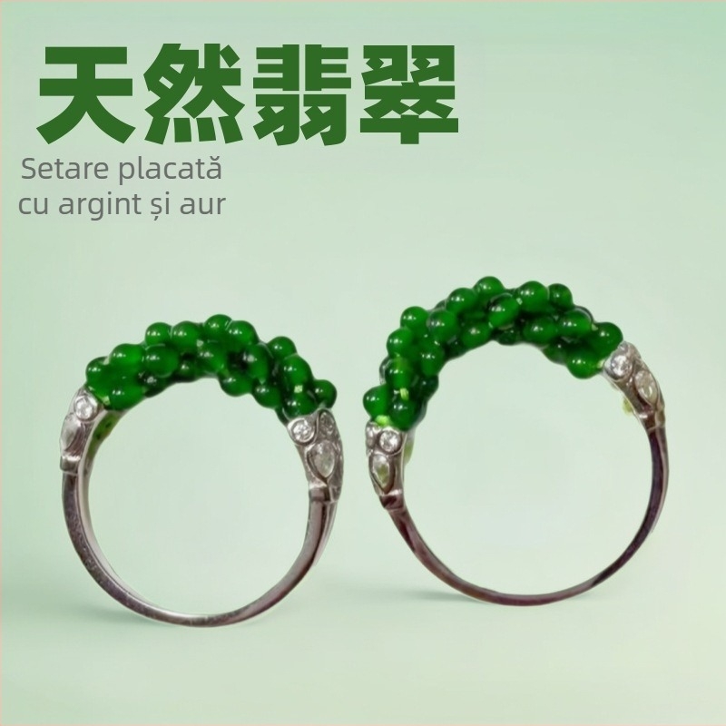 Mingmao Jewelry inel din jad guatemalez, cu trei șiruri torsionate, placat cu argint 925 și aur 18K, pentru femei