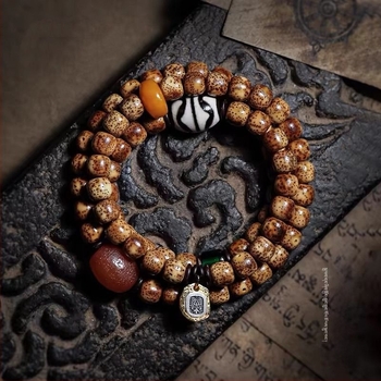 Brățară Bodhi cu semințe pentru bărbați, design multistrat cu jad, mărgele Dzi și agate vechi, stil etnic