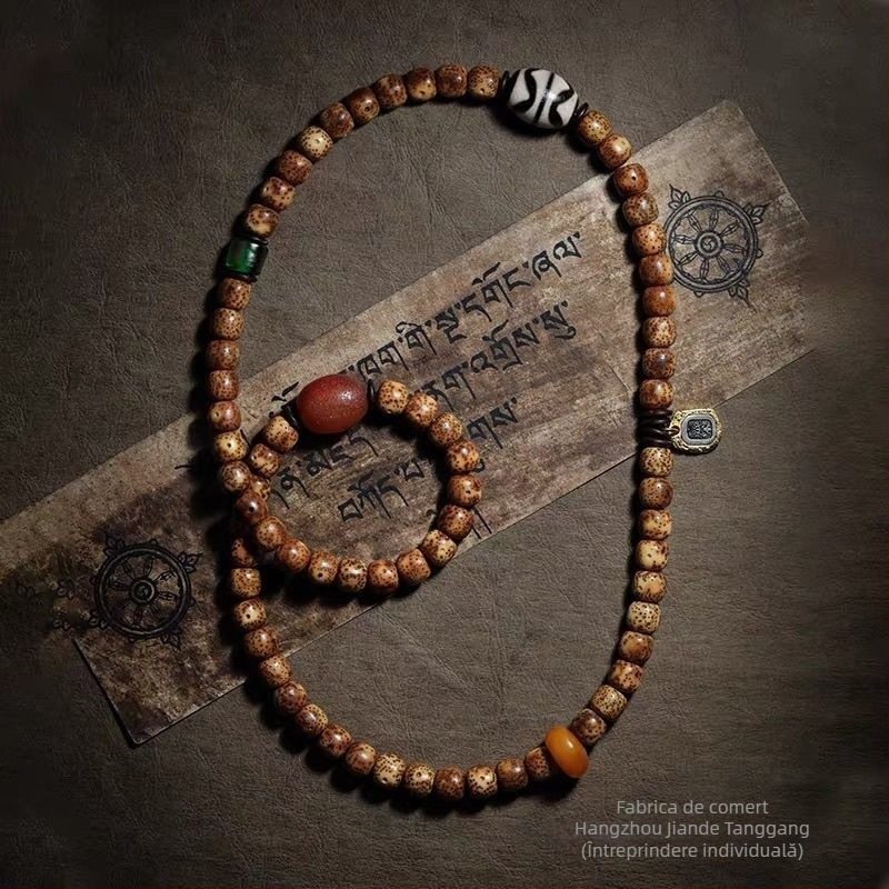 Brățară Bodhi cu semințe pentru bărbați, design multistrat cu jad, mărgele Dzi și agate vechi, stil etnic