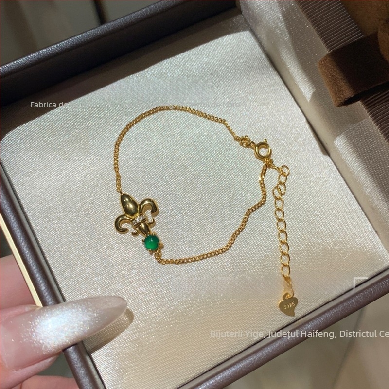 Brățară Jadeite cu inlay din argint S925, design proaspăt în formă de romb pentru femei