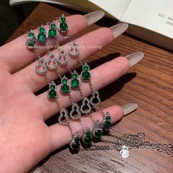 Brățară în formă de dovleac, argint 925, încrustare jad, stil chinez nou, design lux