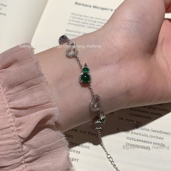 Brățară în formă de dovleac, argint 925, încrustare jad, stil chinez nou, design lux