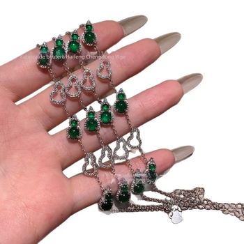 Brățară în formă de dovleac, argint 925, încrustare jad, stil chinez nou, design lux