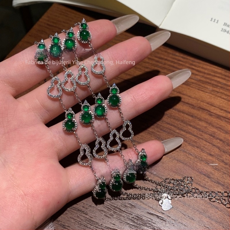 Brățară în formă de dovleac, argint 925, încrustare jad, stil chinez nou, design lux