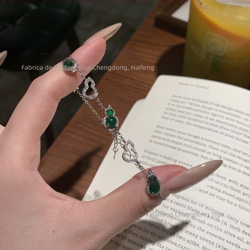 Brățară în formă de dovleac, argint 925, încrustare jad, stil chinez nou, design lux