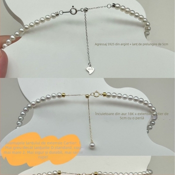 Colier cu perle de apă dulce, formă perfect rotundă, lanț Millet cu perle, închidere din aur 18K, accesorii din argint 925