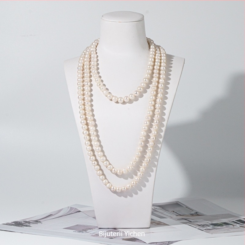 Colier cu perle de apă dulce, perle aproape rotunde, lanț din aliaj, stil elegant minimalist pentru afaceri