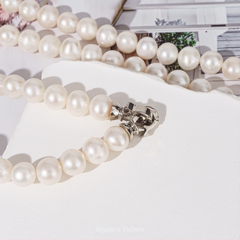 Colier cu perle de apă dulce, perle aproape rotunde, lanț din aliaj, stil elegant minimalist pentru afaceri