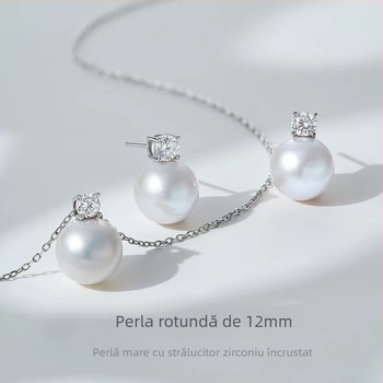 Colier cu pandantiv din perlă din argint 925, stil Prințesa Diana, lanț încrucișat, design geometric simplu