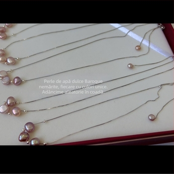 Colier din perle de apă dulce, lucrat manual, lanț box, stil vintage, pentru femei