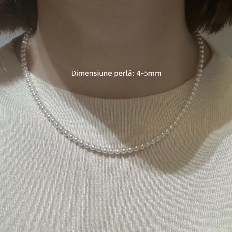 Colier cu perle de apă dulce, formă rotundă, argint 925, țesut