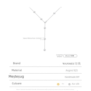 Colier de perle pentru femei, pandant din argint 925, perle artificiale, handmade, reglabil, mai multe moduri de purtare