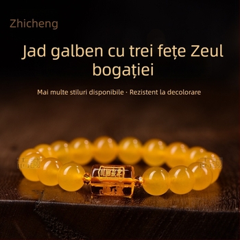 Brățară unisex cu mărgele în formă de Dumnezeu al bogăției, trei fețe, finisaj lucios, stil chinezesc