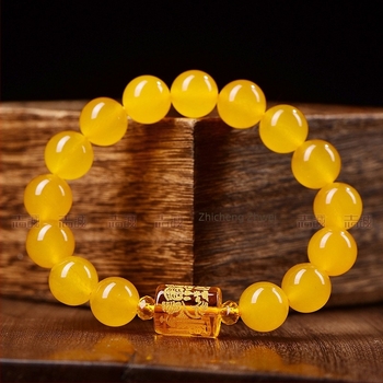 Brățară unisex cu mărgele în formă de Dumnezeu al bogăției, trei fețe, finisaj lucios, stil chinezesc