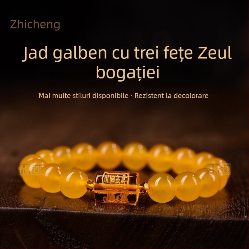 Brățară unisex cu mărgele în formă de Dumnezeu al bogăției, trei fețe, finisaj lucios, stil chinezesc