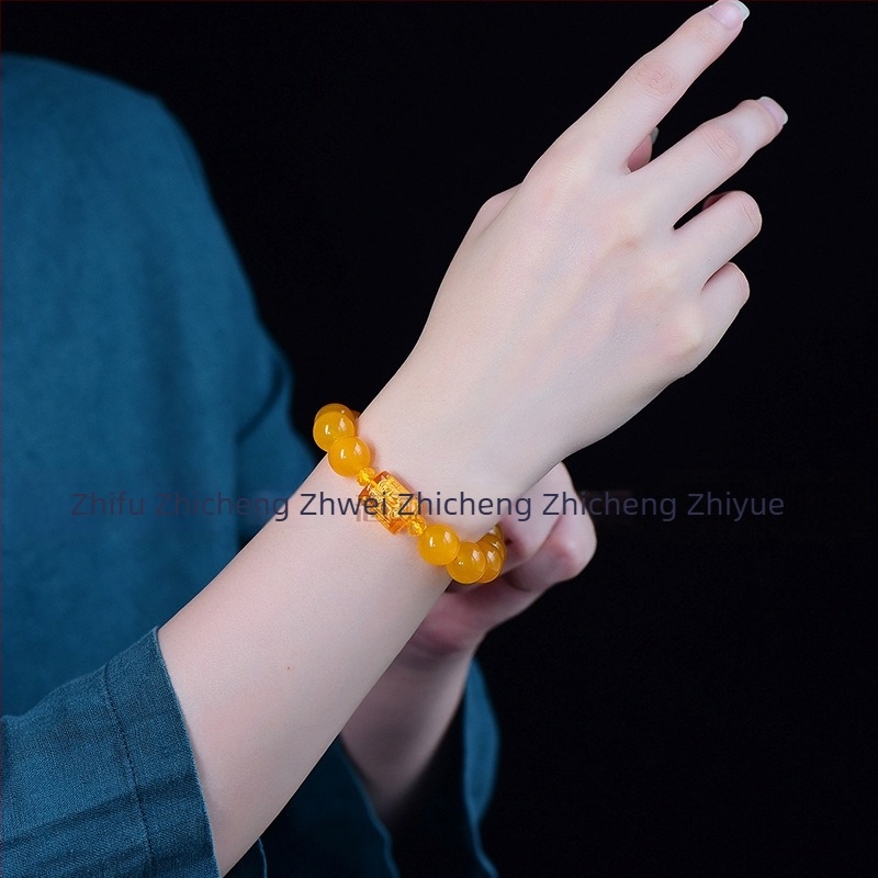 Brățară unisex cu mărgele în formă de Dumnezeu al bogăției, trei fețe, finisaj lucios, stil chinezesc