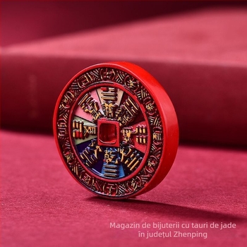 Pandantiv rotund din cinnabar pictat, cu un duh de munte, unisex, Anul Dragonului, stil taoist