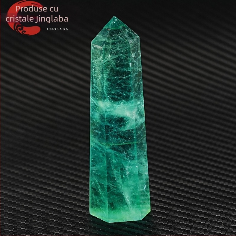 Pilon energetic din fluorit hexagonal – cristal cu vârf unic, piesă decorativă șlefuită manual