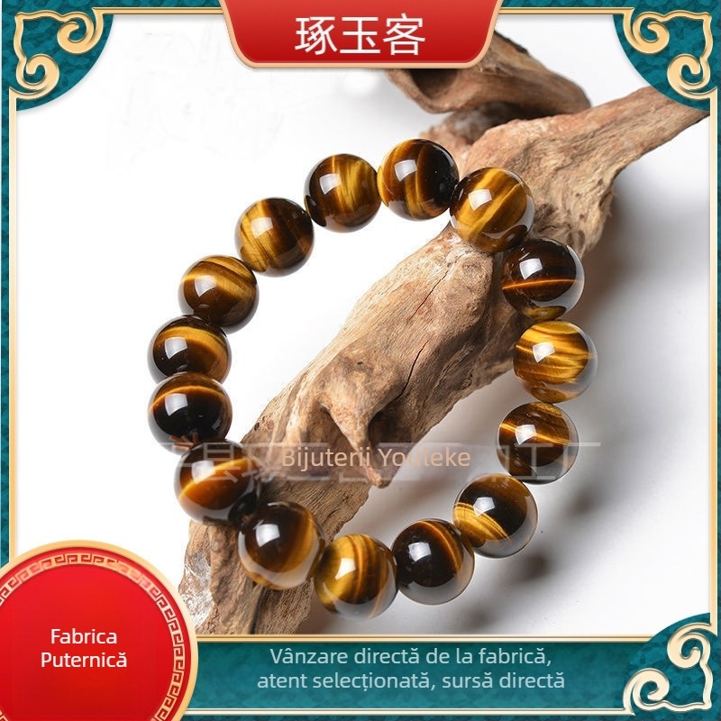 Brățară din Tiger's Eye – piatră naturală, mărgele rotunde, finisaj lustruit, stil chinezesc nou