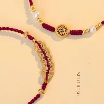Brățară în stil chinezesc cu Pomul Bogăției din fir roșu, țesută pentru anul nașterii, accesoriu norocos pentru femei