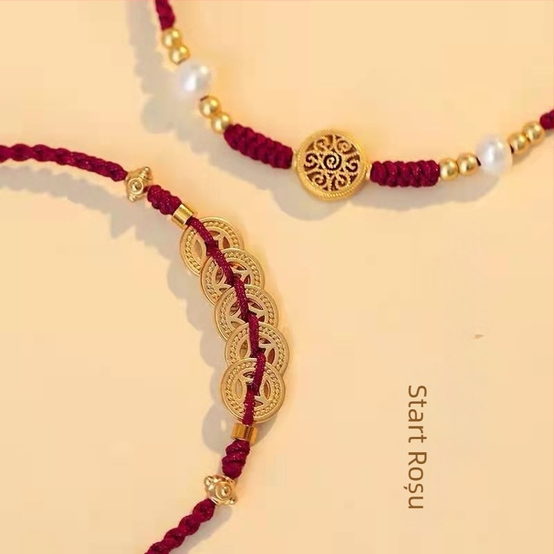 Brățară în stil chinezesc cu Pomul Bogăției din fir roșu, țesută pentru anul nașterii, accesoriu norocos pentru femei