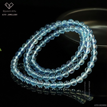 Brățară cu acvamarin natural 7A, multilayer, țesută manual, design geometric, unisex