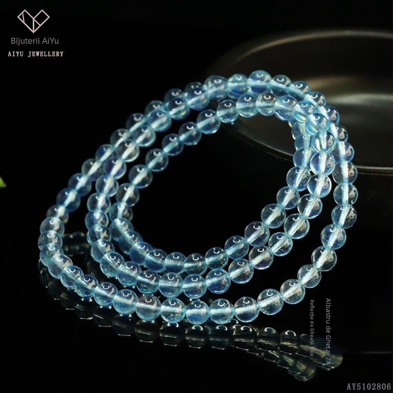 Brățară cu acvamarin natural 7A, multilayer, țesută manual, design geometric, unisex