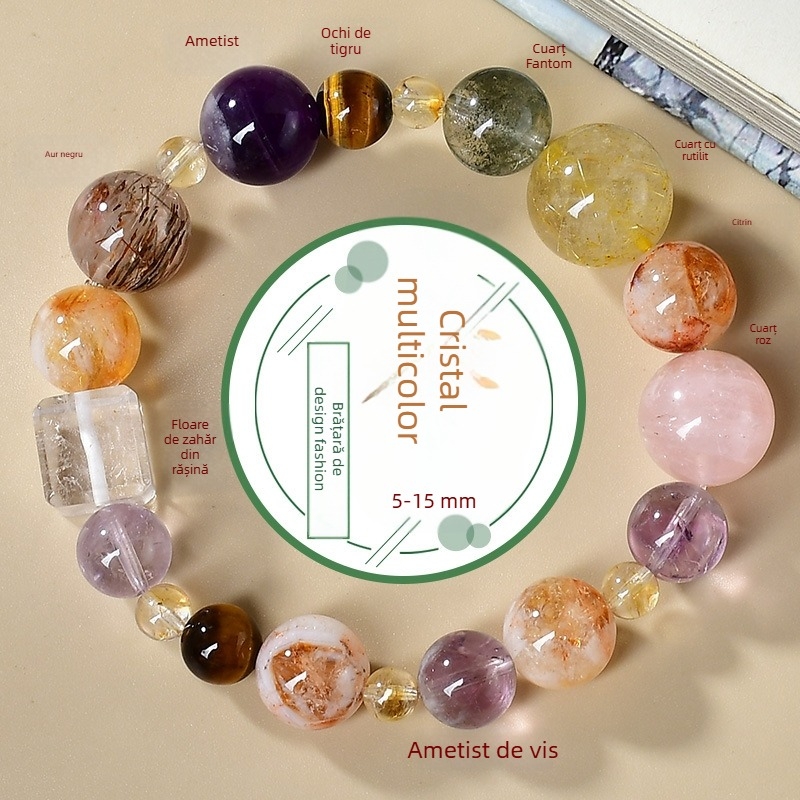 Brățară cu mărgele de cristal, ametist, formă unisex, design original, bijuterii pentru mână