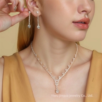 Set de bijuterii pentru nuntă cu zirconiu: cercei și colier, placare electroplătată, pandantive în formă de lacrimă, inimă și clopot