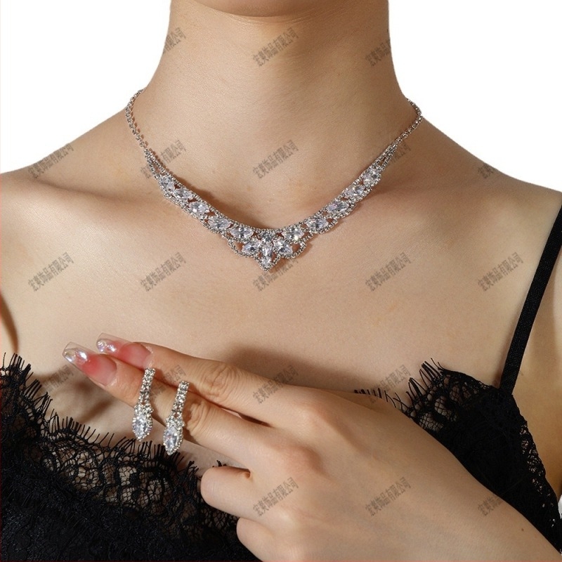Set colier și cercei din zircon cu picături de apă și rhinestones, lanț clavicular, finisaj electroplate, stil japonez și coreean