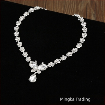 Set de bijuterii pentru mireasă: cercei și colier, stil coreean, metal, lanț bambus, piatră rhinestone