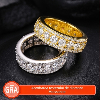 Inel din argint 925 cu moissanit, design circular geometric, unisex, stil hip-hop