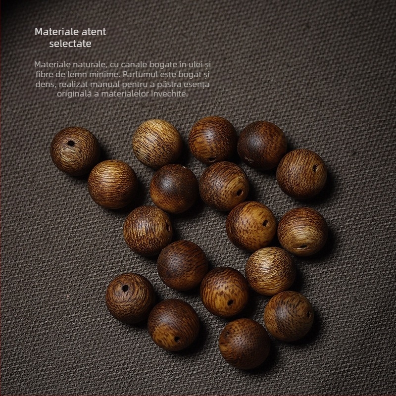 Set de mărgele din agarwood pentru realizarea brățărilor – 108 mărgele rotunde naturale, făcute manual și lustruite pentru bijuterii DIY