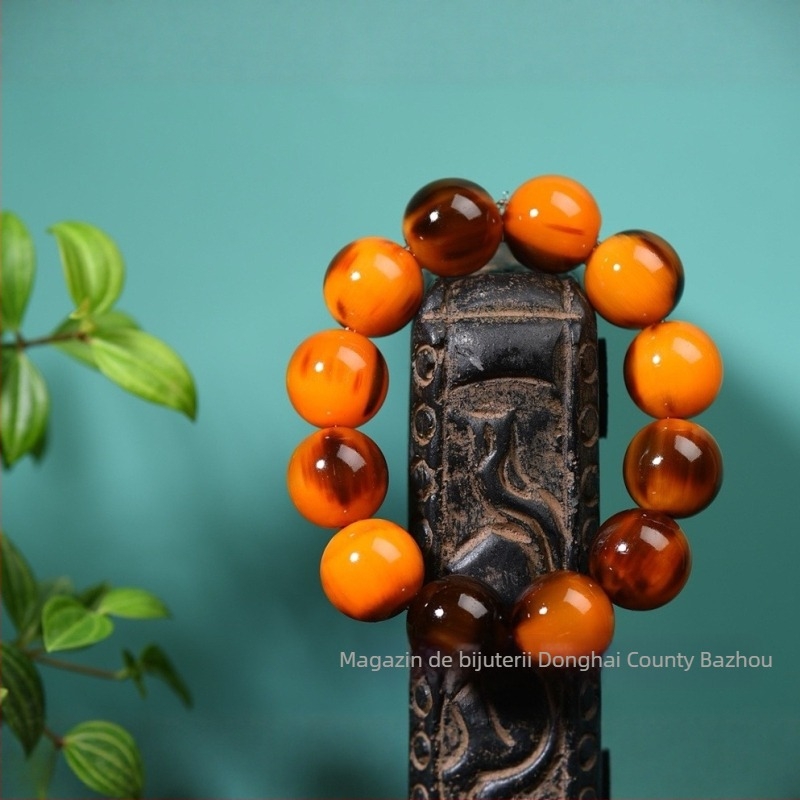 Brățară din corn cu mărgele rotunde, croită manual, stil natural, unisex, 18 bucăți