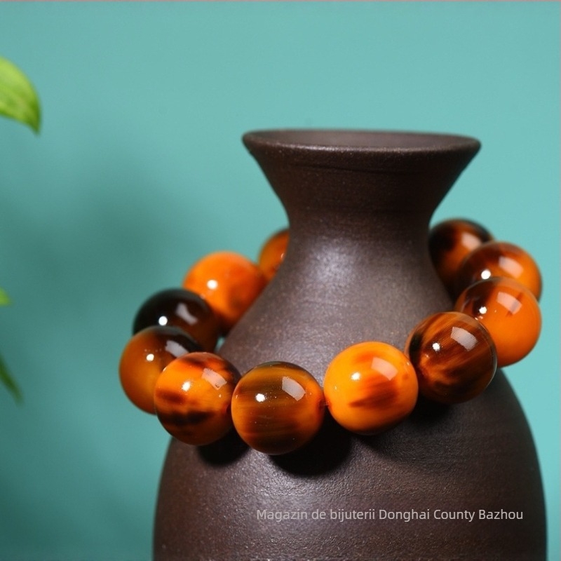 Brățară din corn cu mărgele rotunde, croită manual, stil natural, unisex, 18 bucăți