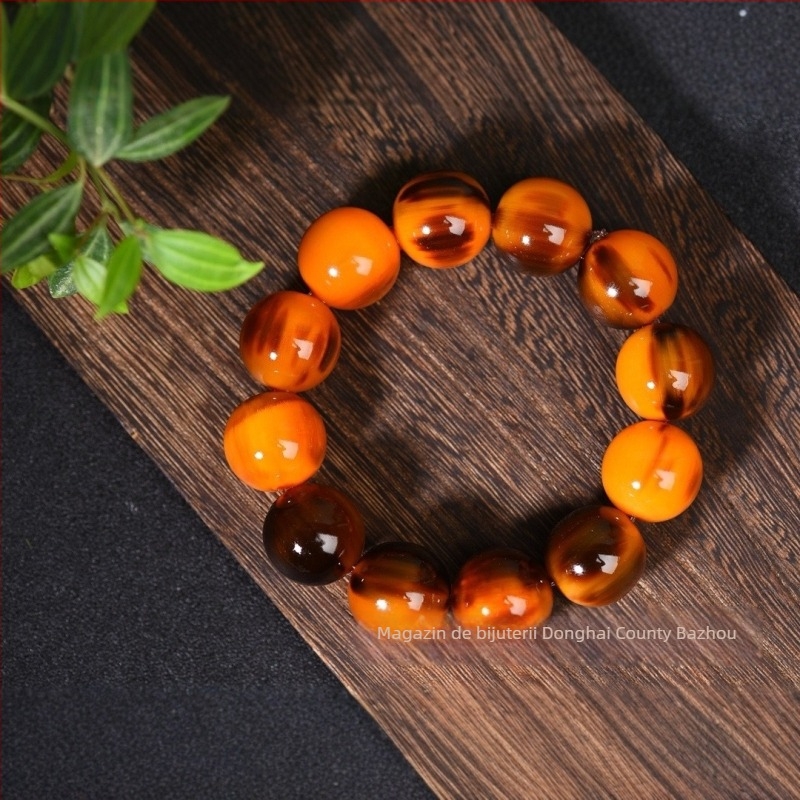 Brățară din corn cu mărgele rotunde, croită manual, stil natural, unisex, 18 bucăți