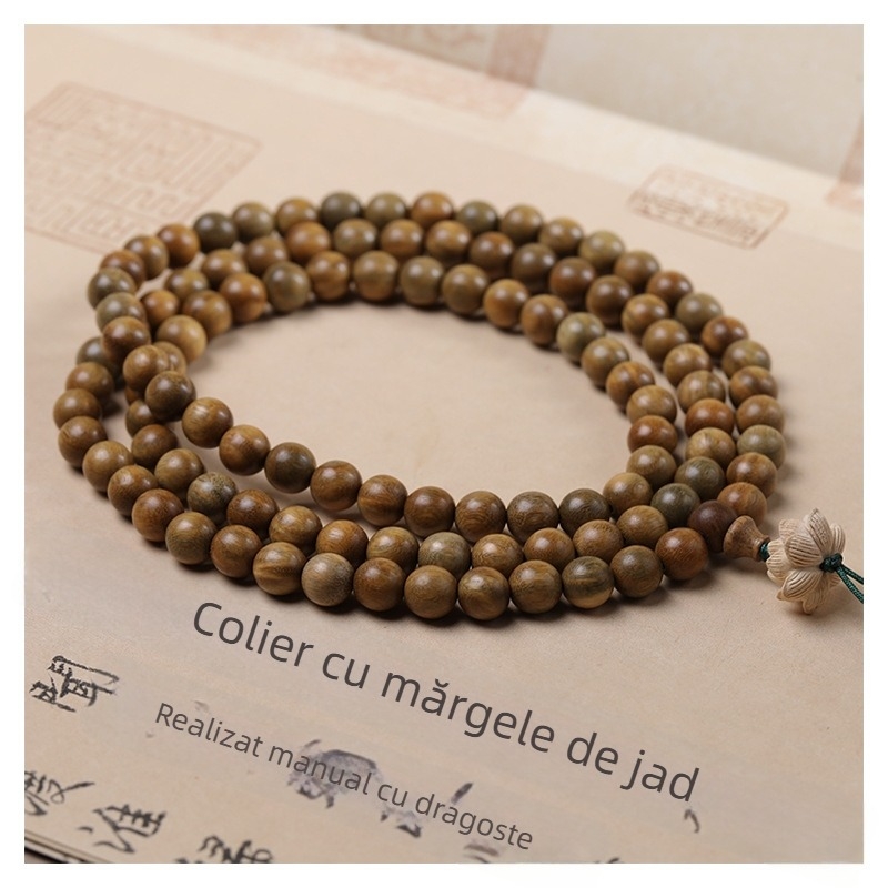 Brățară budistă cu 108 mărgele din lemn de santal, lotus, naturală, unisex