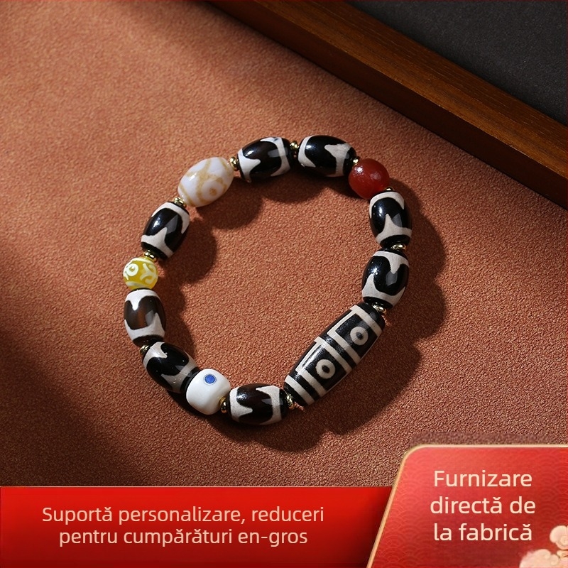 Brățară Dzi cu 13 mărgele, design geometric, realizare manuală, unisex, brand Pengfei, stil etnic Bodhi