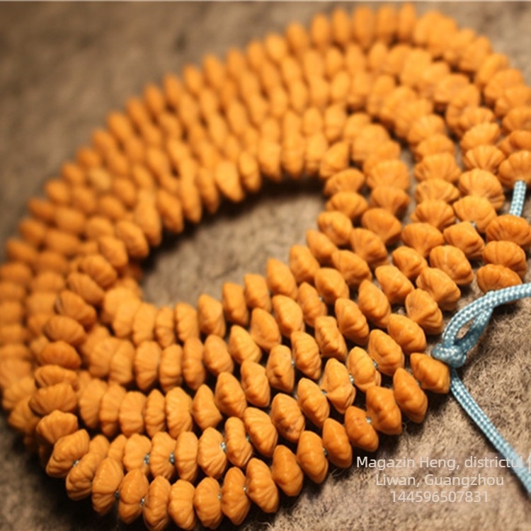 Brățară Bodhi cu 108 mărgele, motiv lotus cu două fețe, stil National Wind, finisaj lustruit