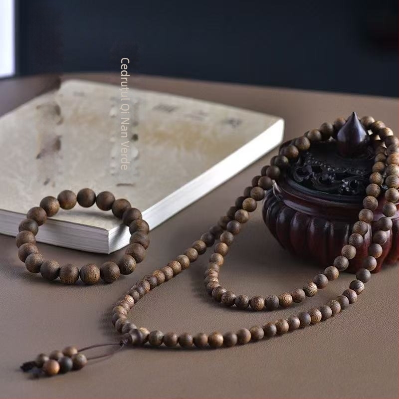 Brățară din Agarwood, design simplu, unisex; mărgele rotunde, 108 bucăți, finisaj lustruit.