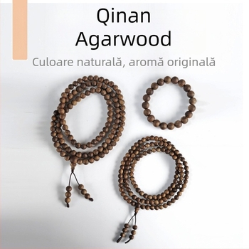 Brățară din Agarwood, stil etnic, unisex, mărgele cu text, realizată manual, 108 mărgele