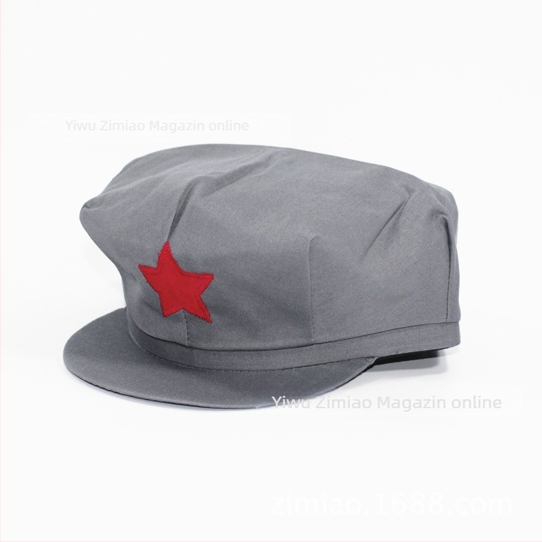 Pălărie plată militară cu model geometric și emblemă stea, finisaj tie-dye