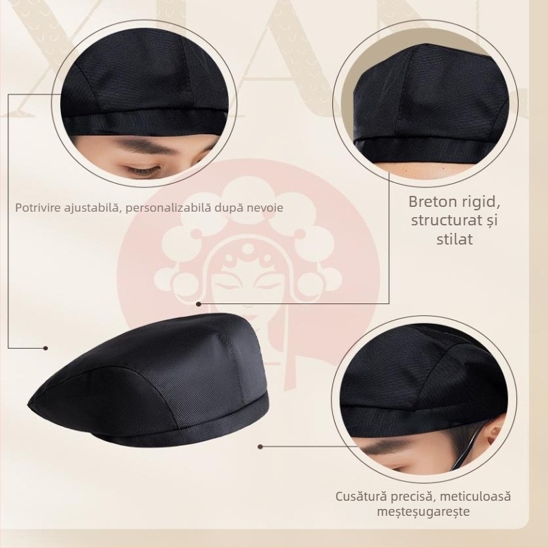 Șapcă beret de bucătar pentru catering – bumbac, unisex, vârf plat, margine scurtă, broderie, lansare vară 2025