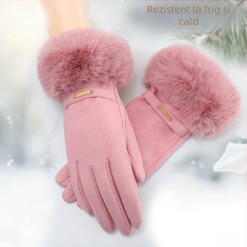 Mănuși femei DERONG din blană artificială de iepure, încălzite, anti-alunecare, rezistente la vânt, pentru ciclism, iarnă