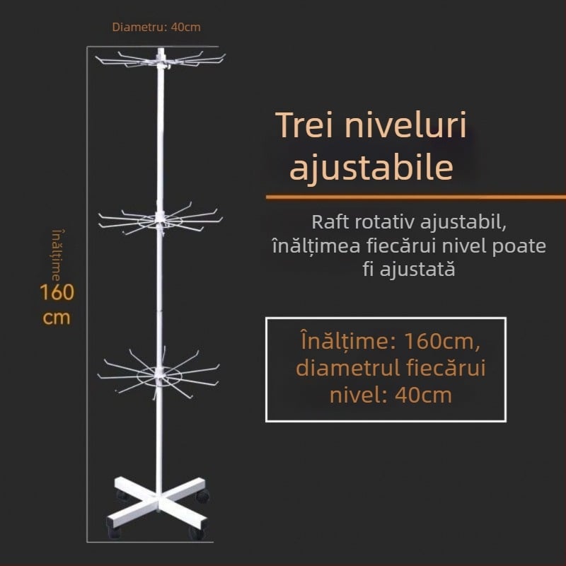Raft de expunere rotativ din metal pentru șosete, brelocuri, bijuterii și lănțișoare, 3-5 niveluri