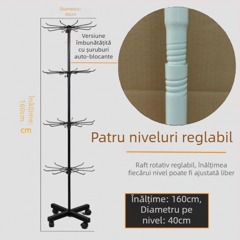 Raft de expunere rotativ din metal pentru șosete, brelocuri, bijuterii și lănțișoare, 3-5 niveluri