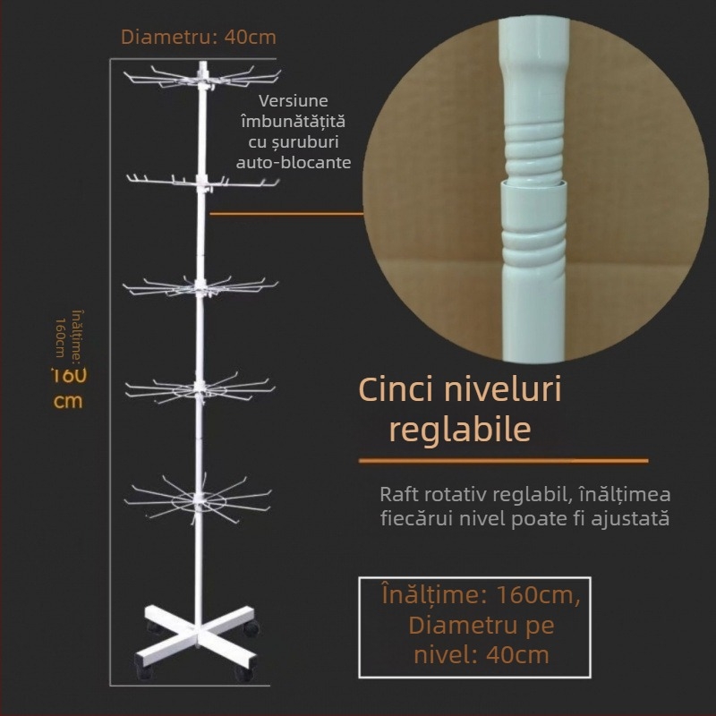 Raft de expunere rotativ din metal pentru șosete, brelocuri, bijuterii și lănțișoare, 3-5 niveluri